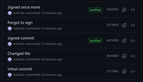 signed and verified commits