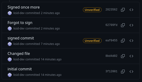 signed commits not verified