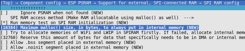 menuconfig for setting external psram allocations